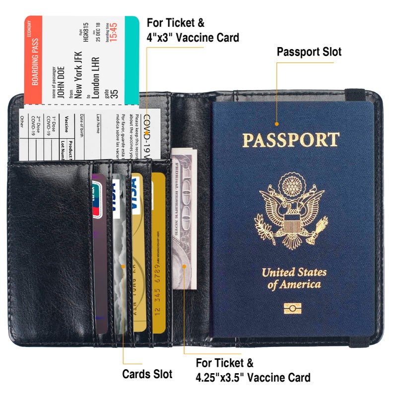 FACATH FACATH Passport Holder For Men Passport Cover Case Women Travel Wallet Case Passport Cards Protector Leather Card Case RFID Blocking Travel Accessories Document Organizer (Black)  - Image 3