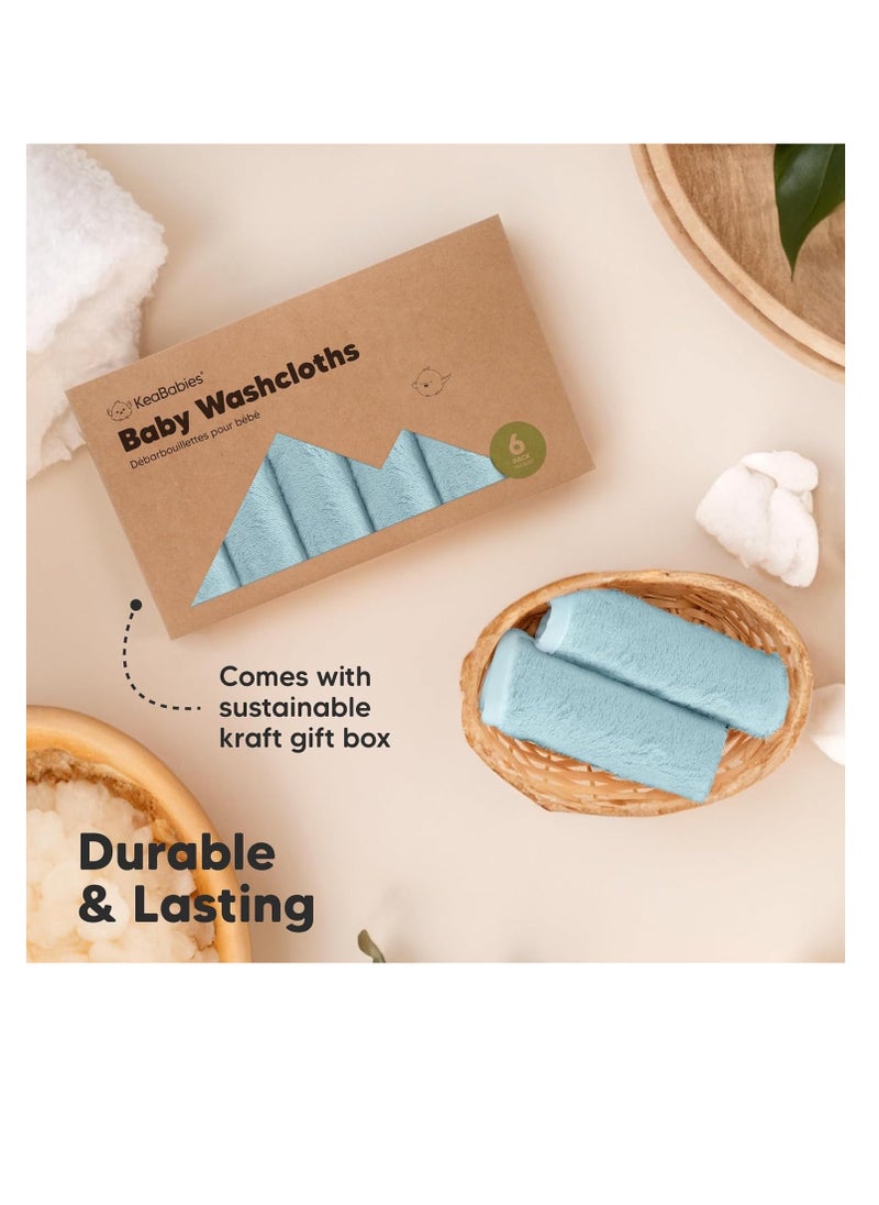 KeaBabies - 6 Pack Organic Baby Washcloths Soft Viscose from Bamboo Washcloth Baby Wash Cloths Baby Wash Cloth for Newborn Kids Bath Baby Towels Face Towel Face Cloths for Washing Face (Sky) - Image 1
