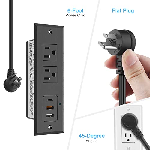 CCCEI Recessed Power Strip with 20W USB C Port, Fast Charging USB A Port Desk Outlet, Furniture Hidden Charging Station for Side Table, End Table, with 6FT 45 Degree Flat Plug Extension Cord, Black - Image 5