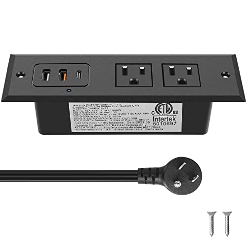 CCCEI Recessed Power Strip with 20W USB C Port, Fast Charging USB A Port Desk Outlet, Furniture Hidden Charging Station for Side Table, End Table, with 6FT 45 Degree Flat Plug Extension Cord, Black - Image 1