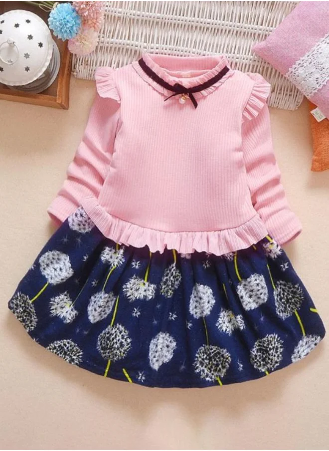 YUNIQEE Peach Fit & Flare Crew Neck Printed Dress