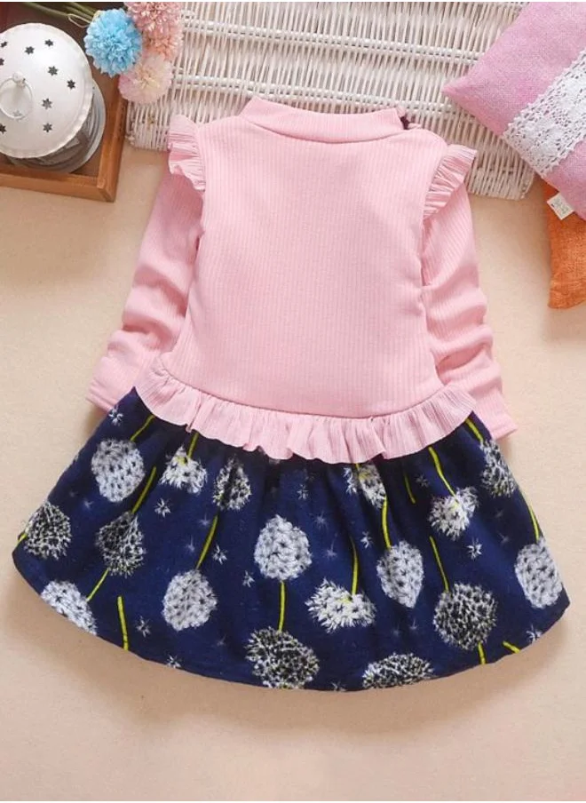 YUNIQEE Peach Fit & Flare Crew Neck Printed Dress
