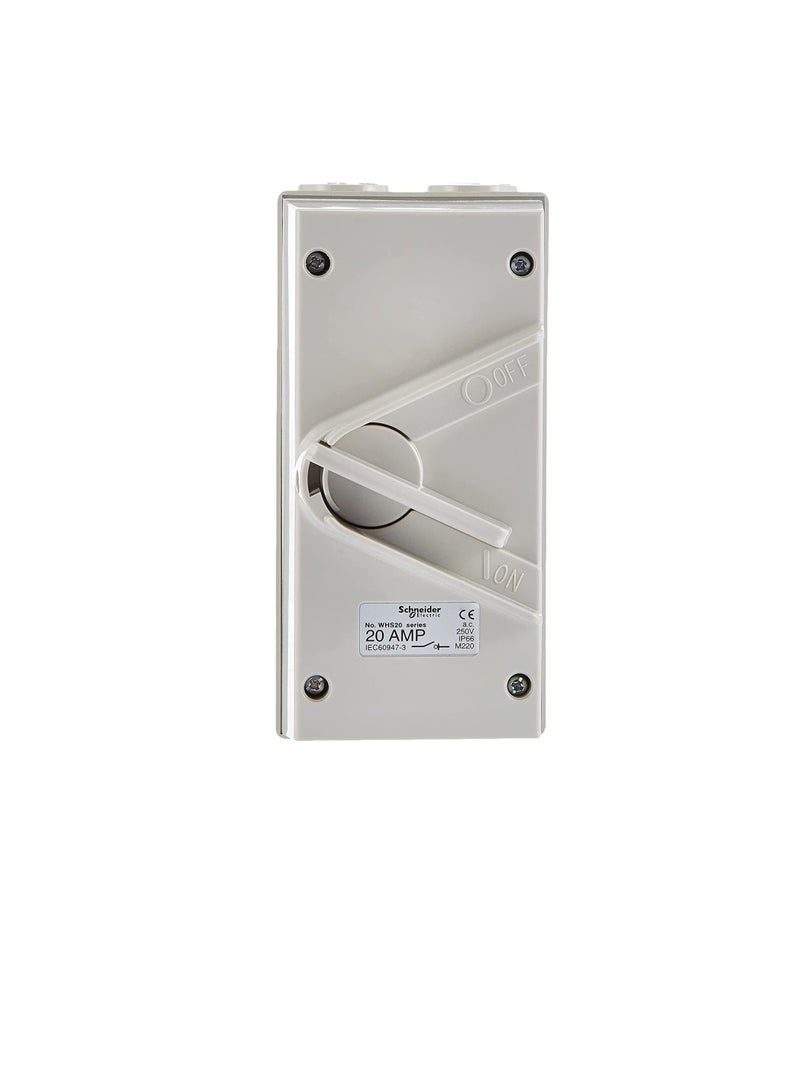 Schneider Electric 20A 250V Surface Mount Single Pole Isolating Switch IP66 weatherproof - Image 2
