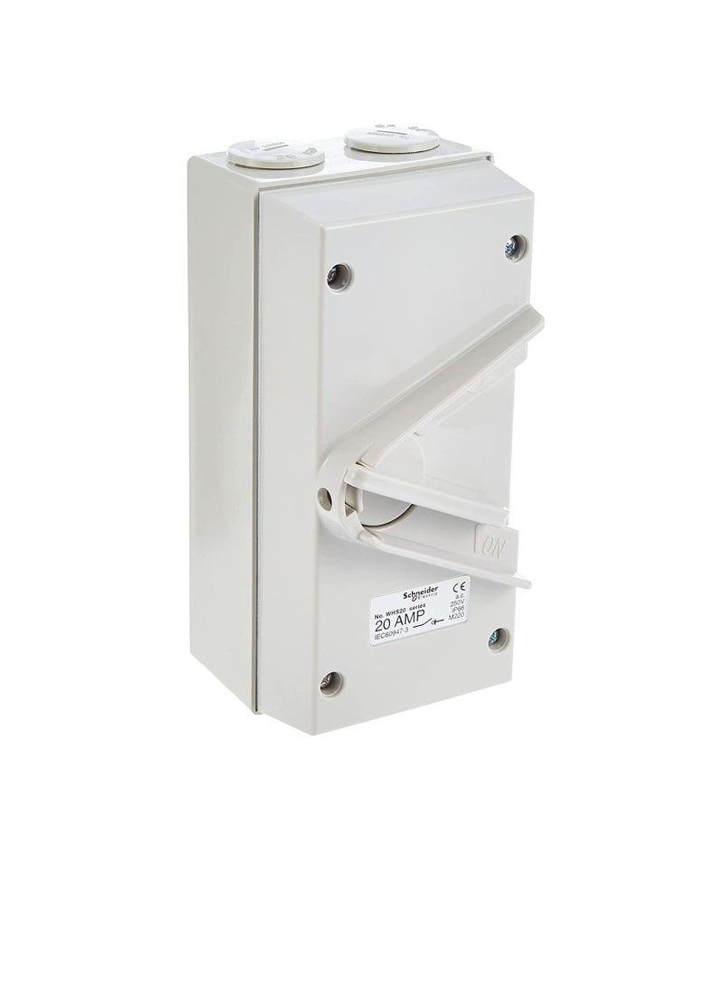 Schneider Electric 20A 250V Surface Mount Single Pole Isolating Switch IP66 weatherproof - Image 1