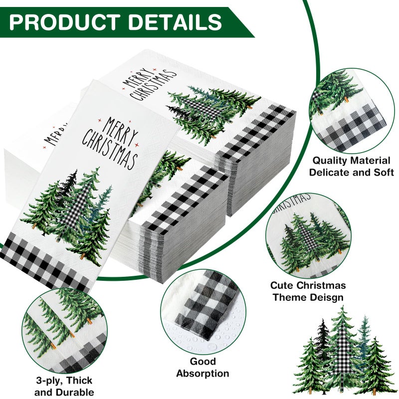 Zhanmai 100 Pieces Christmas Napkins Bulk Holiday Disposable Paper Guest Hand Towel Christmas Tree Cocktail Napkins or Home Winter Kitchen Xmas Party(Bright Plaid) - Image 3