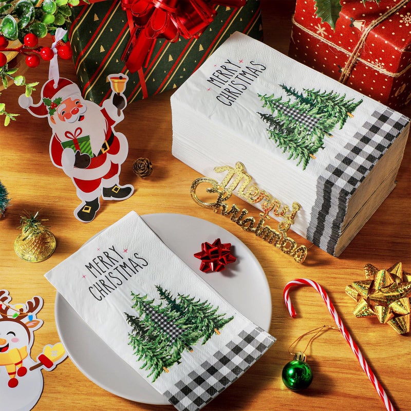 Zhanmai 100 Pieces Christmas Napkins Bulk Holiday Disposable Paper Guest Hand Towel Christmas Tree Cocktail Napkins or Home Winter Kitchen Xmas Party(Bright Plaid) - Image 4