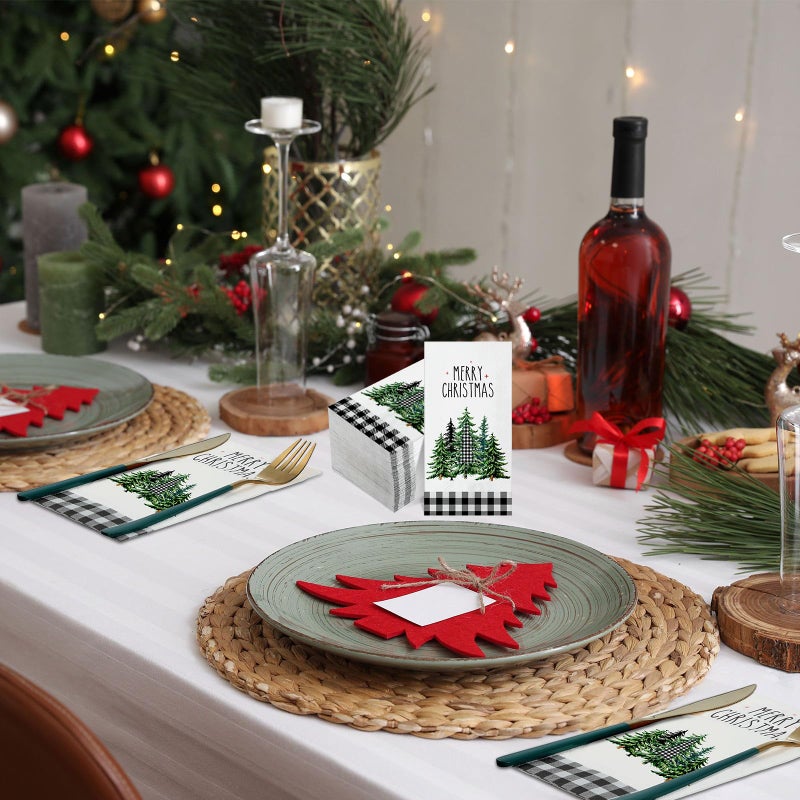 Zhanmai 100 Pieces Christmas Napkins Bulk Holiday Disposable Paper Guest Hand Towel Christmas Tree Cocktail Napkins or Home Winter Kitchen Xmas Party(Bright Plaid) - Image 5