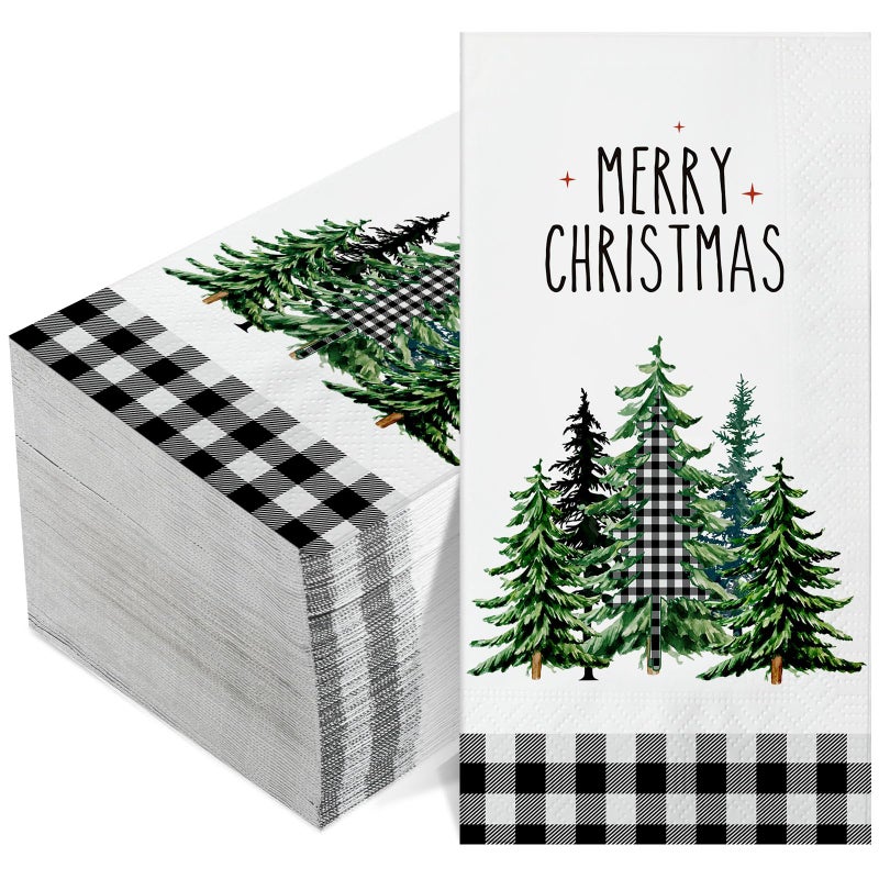 Zhanmai 100 Pieces Christmas Napkins Bulk Holiday Disposable Paper Guest Hand Towel Christmas Tree Cocktail Napkins or Home Winter Kitchen Xmas Party(Bright Plaid) - Image 1