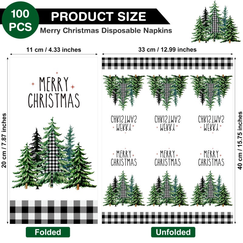 Zhanmai 100 Pieces Christmas Napkins Bulk Holiday Disposable Paper Guest Hand Towel Christmas Tree Cocktail Napkins or Home Winter Kitchen Xmas Party(Bright Plaid) - Image 2
