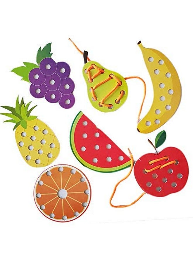 WONDRBOX Lacing Activity for Kids | Includes 7 Big Cardboard Cutouts and 2 Laces | Montessori Educational Toys Gifts for Kids Age 2 3 4 -Multi Color (Fruit Lacing) - Image 2