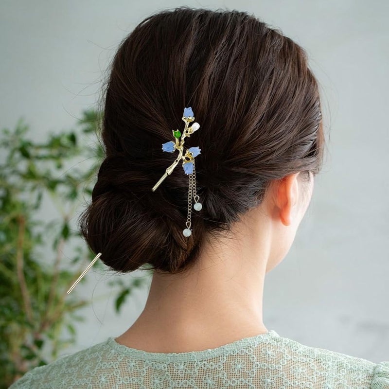 Arvintas 5PCS Butterfly Flower Hair Sticks for Buns Long Hair Chinese Hanfu Asian Vintage Hair Chopsticks Metal Silver Hair Bun Updo Holders Long Hairpins for Women Girls - Image 4
