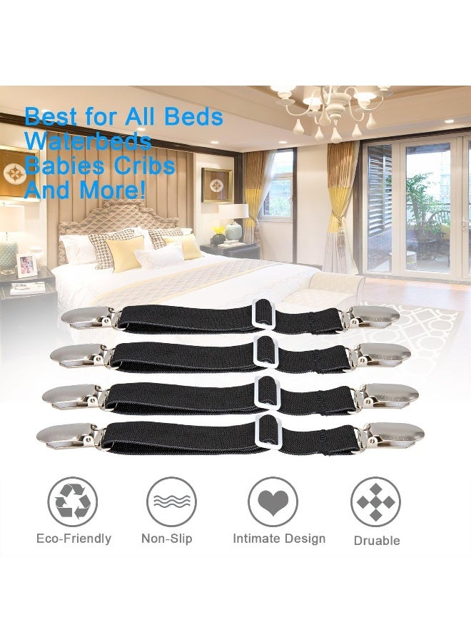 BetyBedy 4Pcs Adjustable Bed Sheet Fasteners Suspenders Elastic Sheet Band Straps Clips Cover Grippers Suspenders Holder for Mattress Pad Cover Sofa Cushion Black - Image 4