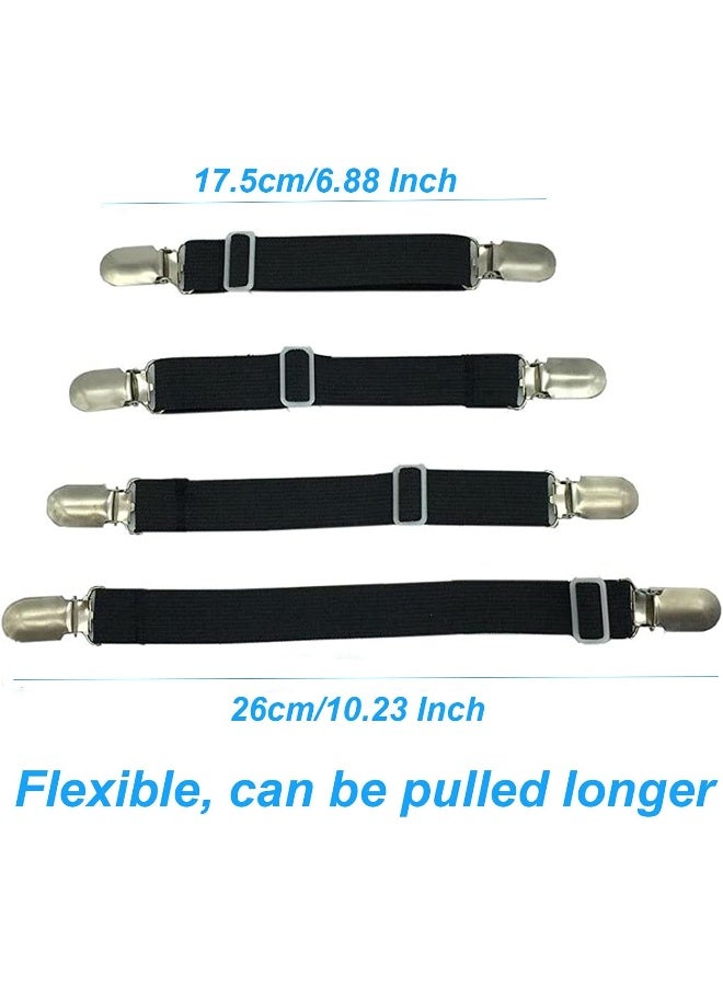 BetyBedy 4Pcs Adjustable Bed Sheet Fasteners Suspenders Elastic Sheet Band Straps Clips Cover Grippers Suspenders Holder for Mattress Pad Cover Sofa Cushion Black - Image 3