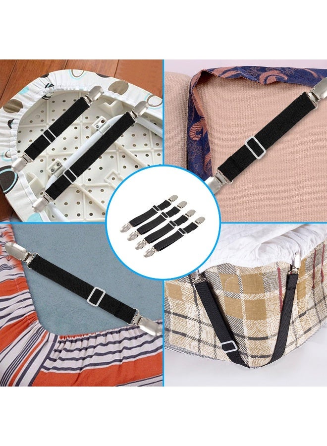 BetyBedy 4Pcs Adjustable Bed Sheet Fasteners Suspenders Elastic Sheet Band Straps Clips Cover Grippers Suspenders Holder for Mattress Pad Cover Sofa Cushion Black - Image 2