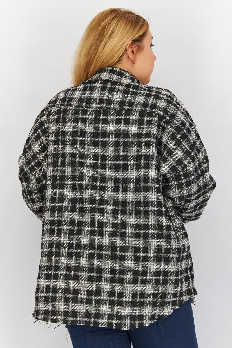 Black Tape جاكيت نسائي عصري بلس سايز مزخرف بأزرار أمامية، متعدد الألوان - Image 4