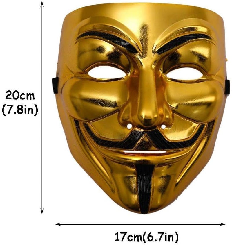 FAVELA Anonymous Hacker Mask for Boys | V for Vendetta | Guy Fawkes | White Face Mask | Cosplay | Birthday (Gold-Vendetta) - Image 2