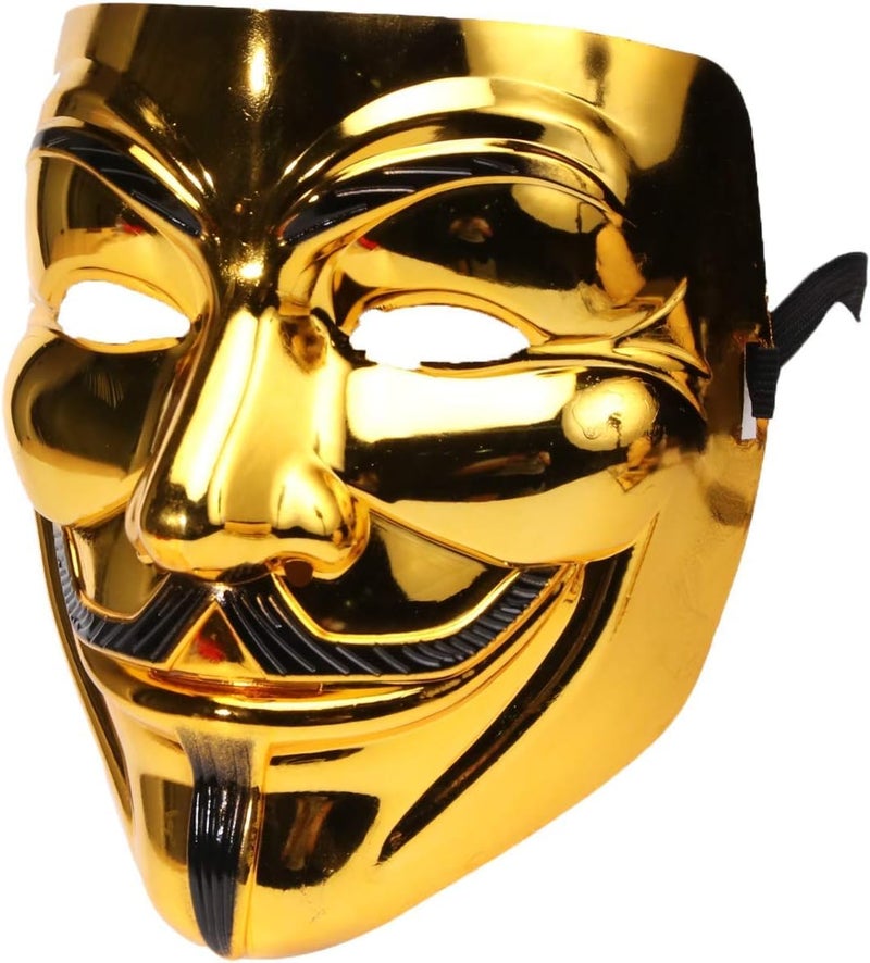 FAVELA Anonymous Hacker Mask for Boys | V for Vendetta | Guy Fawkes | White Face Mask | Cosplay | Birthday (Gold-Vendetta) - Image 1