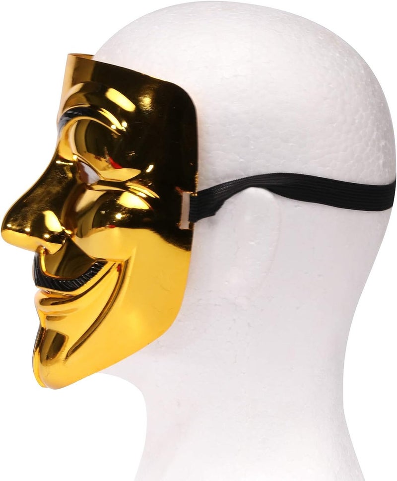 FAVELA Anonymous Hacker Mask for Boys | V for Vendetta | Guy Fawkes | White Face Mask | Cosplay | Birthday (Gold-Vendetta) - Image 4