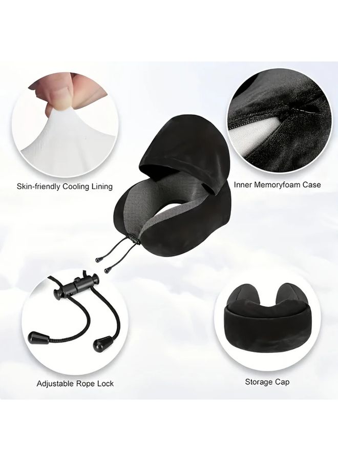 U Shaped Neck Pillow with Detachable Washable Hood in Black for Travel and Car Use - Image 5