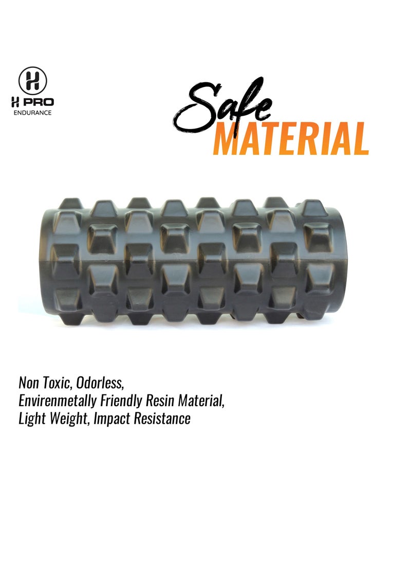 H PRO أسطوانة إسفنجية عالية الكثافة H PRO للعلاج الطبيعي | أسطوانة يوجا لممارسة الرياضة واستعادة العضلات | جهاز تدليك للعضلات والظهر | أسود - Image 2