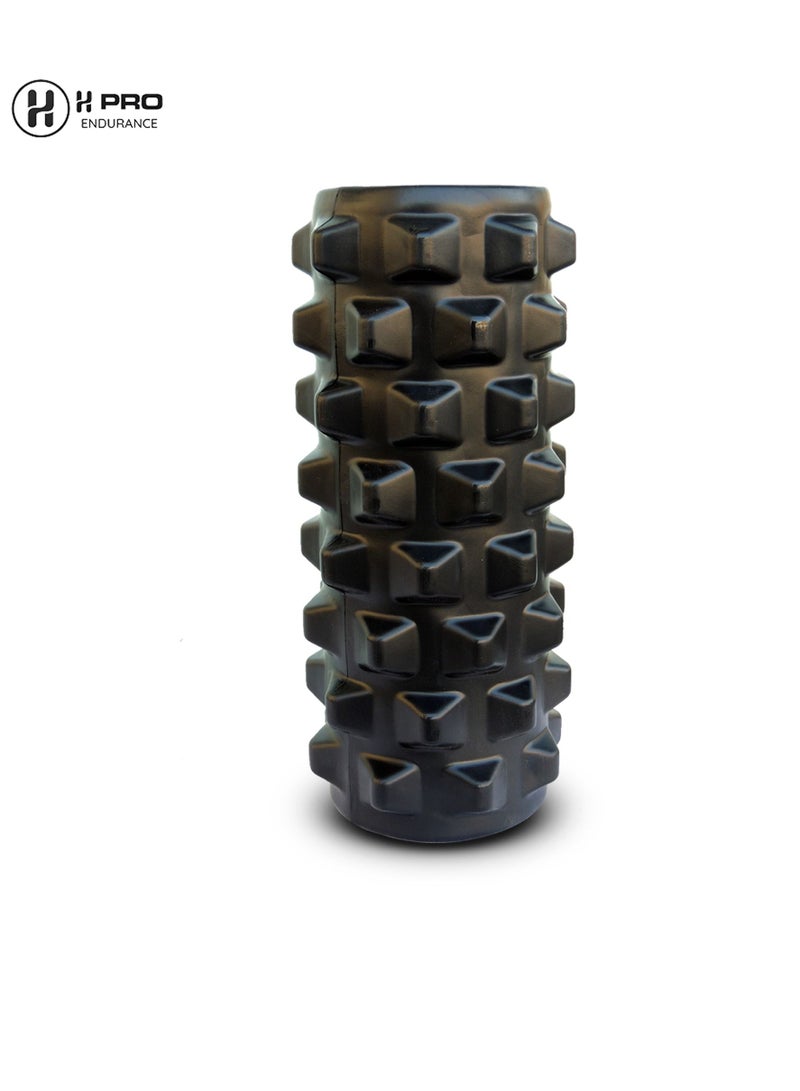 H PRO أسطوانة إسفنجية عالية الكثافة H PRO للعلاج الطبيعي | أسطوانة يوجا لممارسة الرياضة واستعادة العضلات | جهاز تدليك للعضلات والظهر | أسود - Image 1