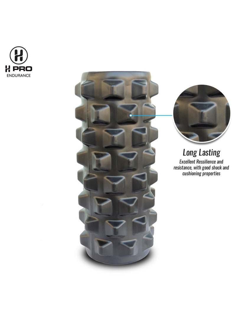H PRO أسطوانة إسفنجية عالية الكثافة H PRO للعلاج الطبيعي | أسطوانة يوجا لممارسة الرياضة واستعادة العضلات | جهاز تدليك للعضلات والظهر | أسود - Image 4