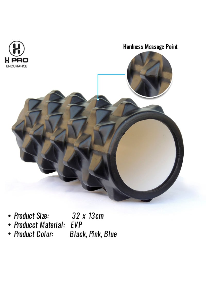H PRO أسطوانة إسفنجية عالية الكثافة H PRO للعلاج الطبيعي | أسطوانة يوجا لممارسة الرياضة واستعادة العضلات | جهاز تدليك للعضلات والظهر | أسود - Image 3