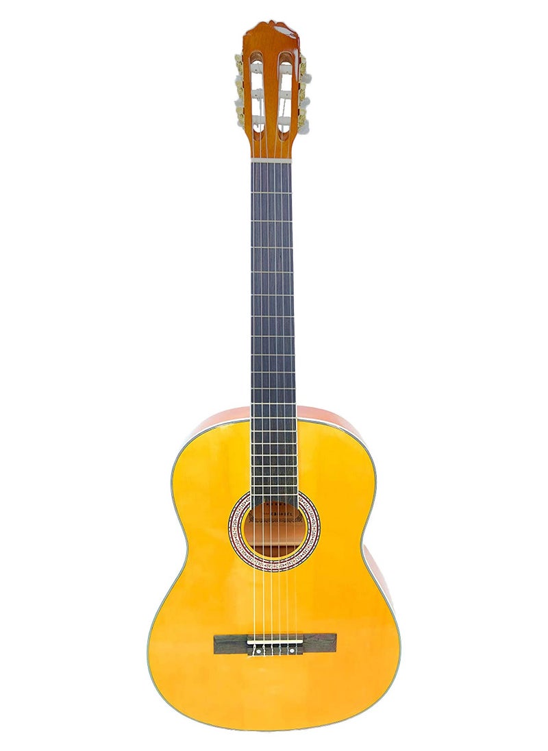 Mike Music - 39 inch Classical Guitar 4/4 Spanish Style Full Size Nylon-String Guitar Kit with Guitar Sponge Bag, Extra Classical Strings, Capo, 2 Picks-Glossy Yellow - Image 1