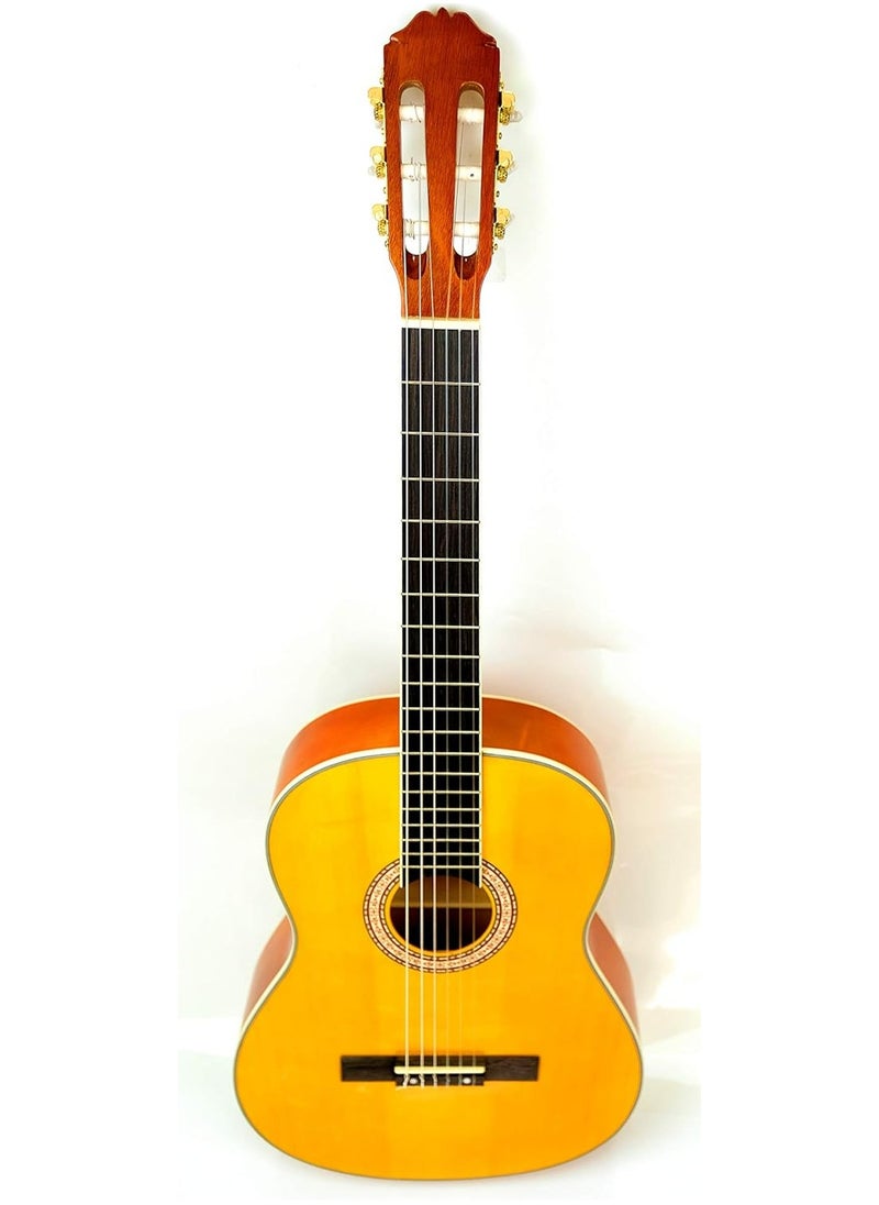 Mike Music - 39 inch Classical Guitar 4/4 Spanish Style Full Size Nylon-String Guitar Kit with Guitar Sponge Bag, Extra Classical Strings, Capo, 2 Picks-Glossy Yellow - Image 1