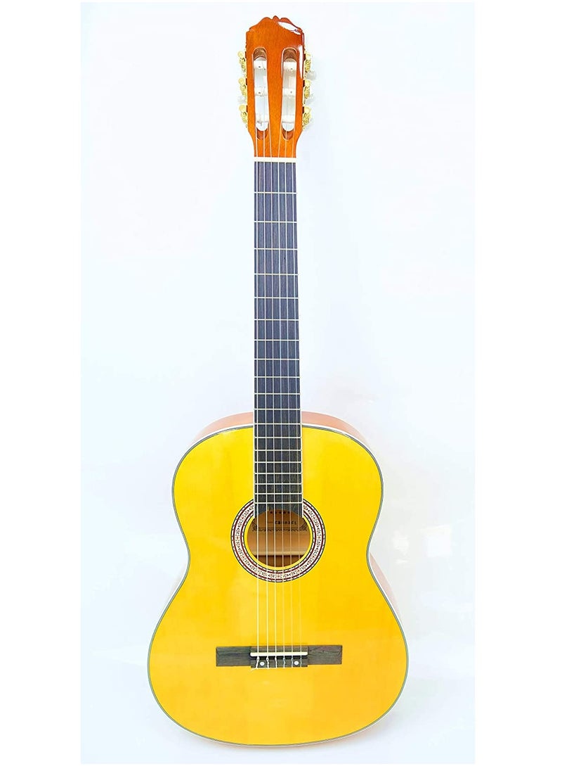 Mike Music - 39 inch Classical Guitar 4/4 Spanish Style Full Size Nylon-String Guitar Kit with Guitar Sponge Bag, Extra Classical Strings, Capo, 2 Picks-Glossy Yellow - Image 1