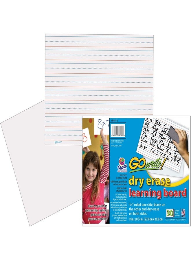 GoWrite! PACLB8512 Dry Erase Learning Sheets, White, 3/4" x 3/8" x 1/4" Ruled, 11" x 8-1/4", 30 Sheets - Image 1