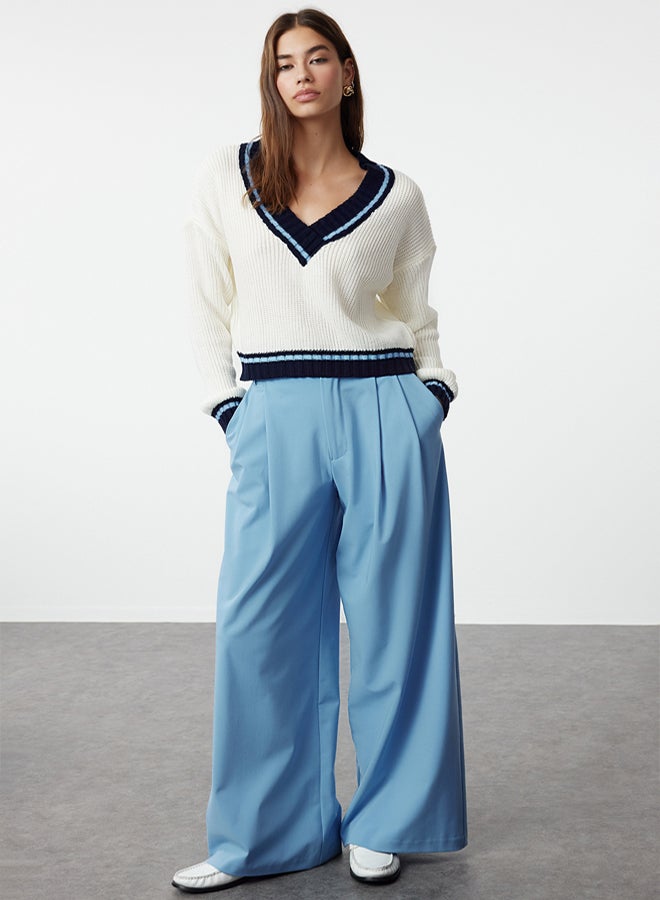 trendyol Ecru Crop College Themed Knit Sweater - Image 2