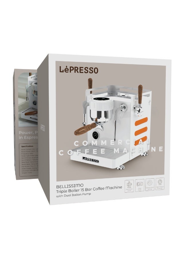 ليبرسو آلة قهوة Bellissimo Triple Boiler 15 Bar مع مضخة إيطالية مزدوجة / نقع مسبق / إعدادات ذكية افتراضية / اتصال مياه خارجي من الزجاجات / استخراج عالي الضغط - أبيض - Image 5