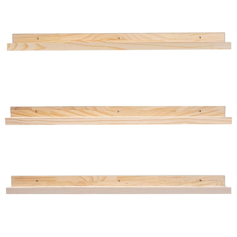 MBYD 36 Inch Floating Shelves Natural Wood Wall Mount Picture Ledge Wooden Wall Shelf Nursery Bookshelf for Bedroom Living Room Office Kitchen Set of 3 Same Dimensions