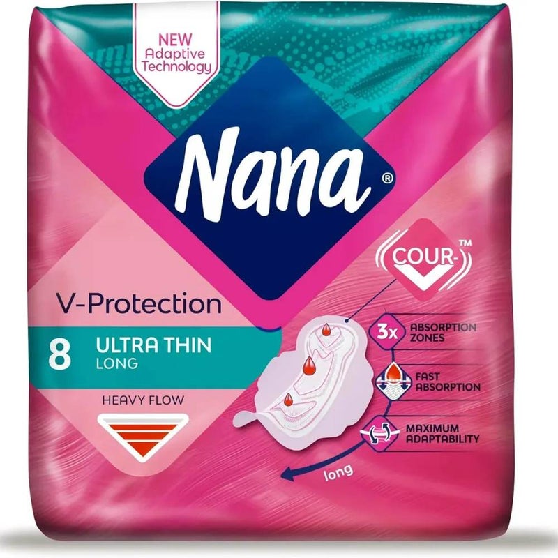 Nana V Protection Ultra Thin And Long Sanitary Pads For Heavy Flow- 8 Pads