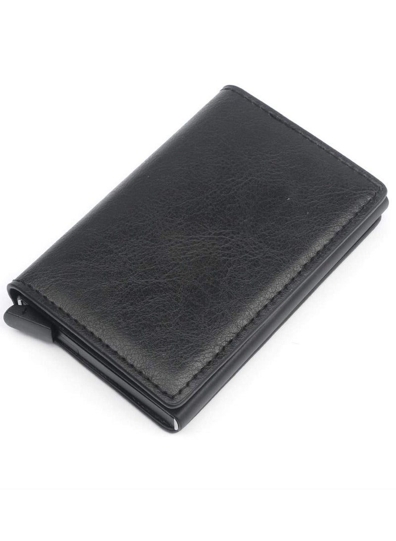 Generic Men's Genuine Leather Wallet RFID Blocking Aluminum Automatic Pop Up Credit Card Holder Case  - Image 1