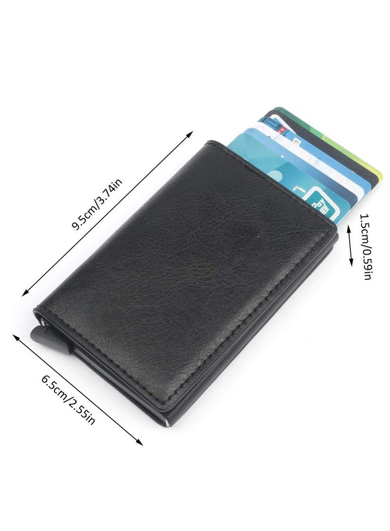 Generic Men's Genuine Leather Wallet RFID Blocking Aluminum Automatic Pop Up Credit Card Holder Case  - Image 2