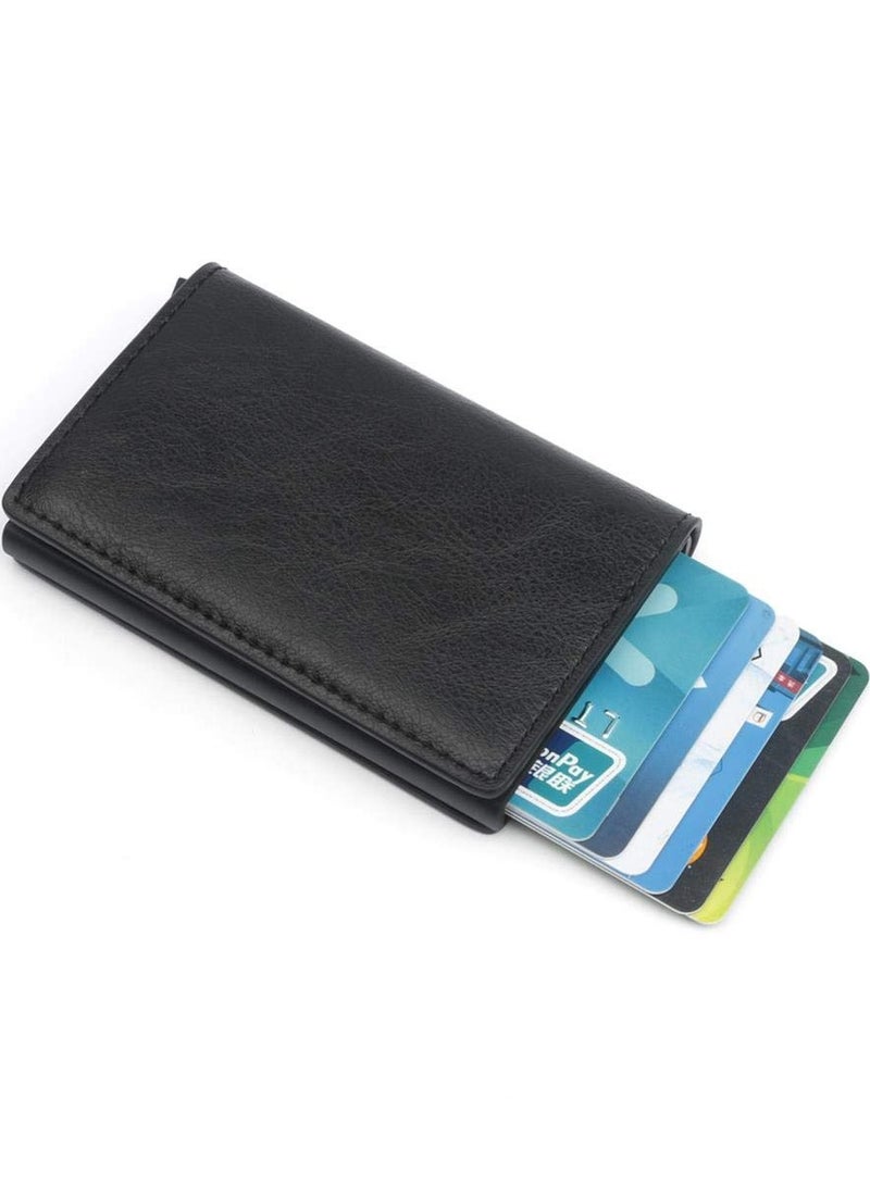 Generic Men's Genuine Leather Wallet RFID Blocking Aluminum Automatic Pop Up Credit Card Holder Case  - Image 3