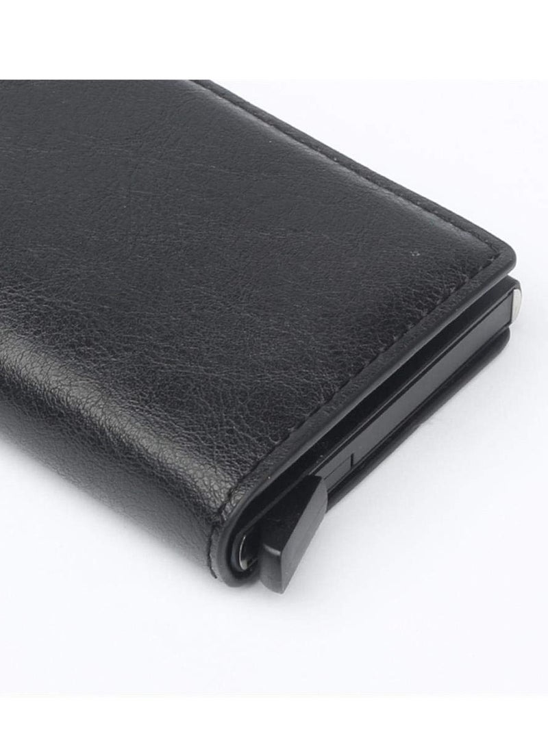 Generic Men's Genuine Leather Wallet RFID Blocking Aluminum Automatic Pop Up Credit Card Holder Case  - Image 4