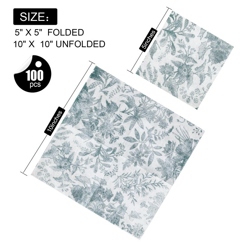 YOCHANDA 100 pack Floral Paper Cocktail Napkins Dessert Napkins Folded 5 x 5 Inches Disposable Napkins for Dinner Baby Shower  Tea Party  Garden Birthday Party Wedding Bridal Anniversary (HUILVSE  5 * 5) - Image 1
