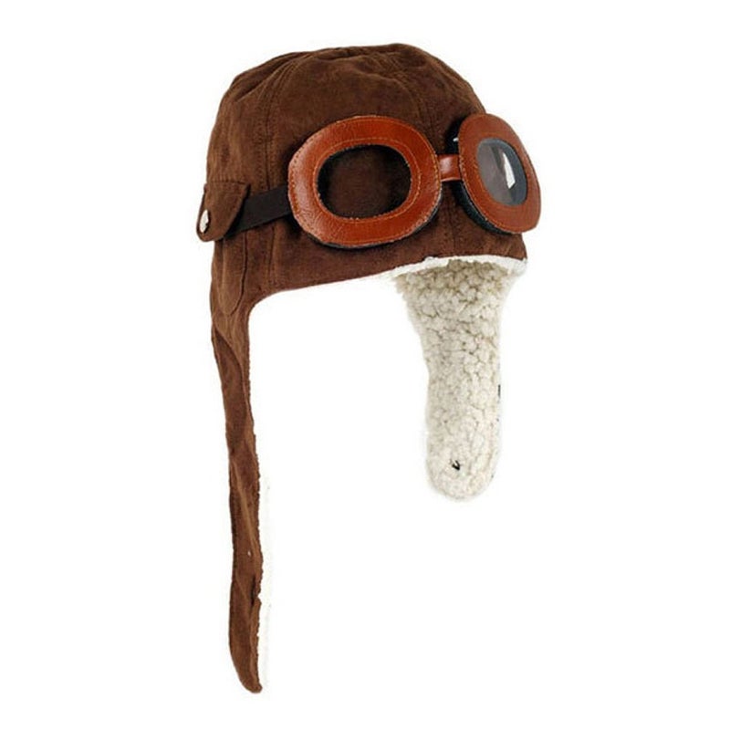 Haifly Baby Kids Winter Warm Hat Boy Warmer Earflap Hat Pilot Aviator Cap with Goggles Pattern Brown - Image 1