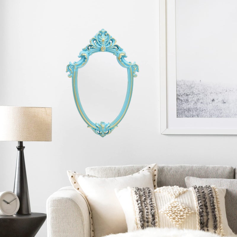 Eaoundm 16.5 x 11 inch Vintage Shield Shape Decorative Wall Mirror (Blue) - Image 2