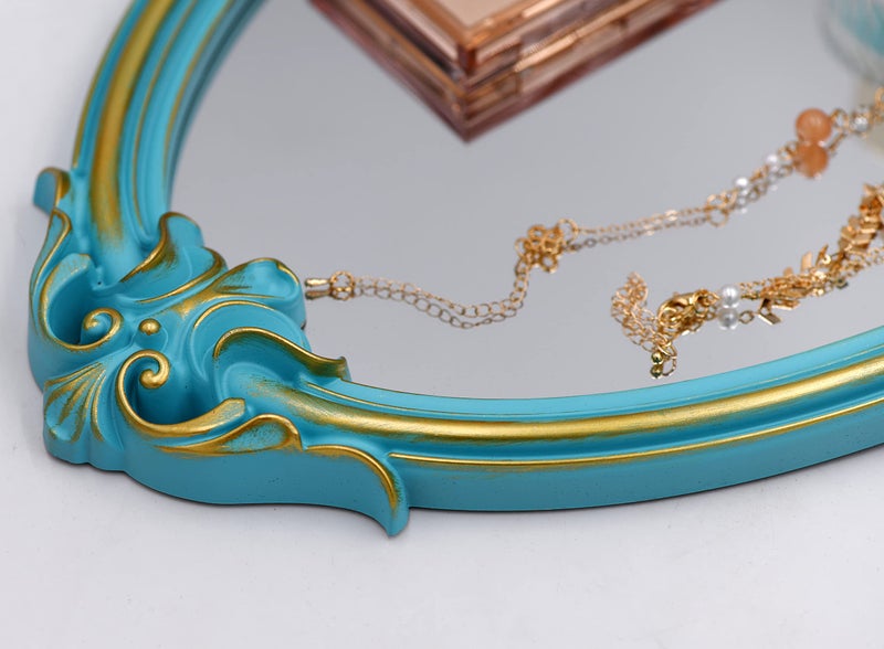 Eaoundm 16.5 x 11 inch Vintage Shield Shape Decorative Wall Mirror (Blue) - Image 5