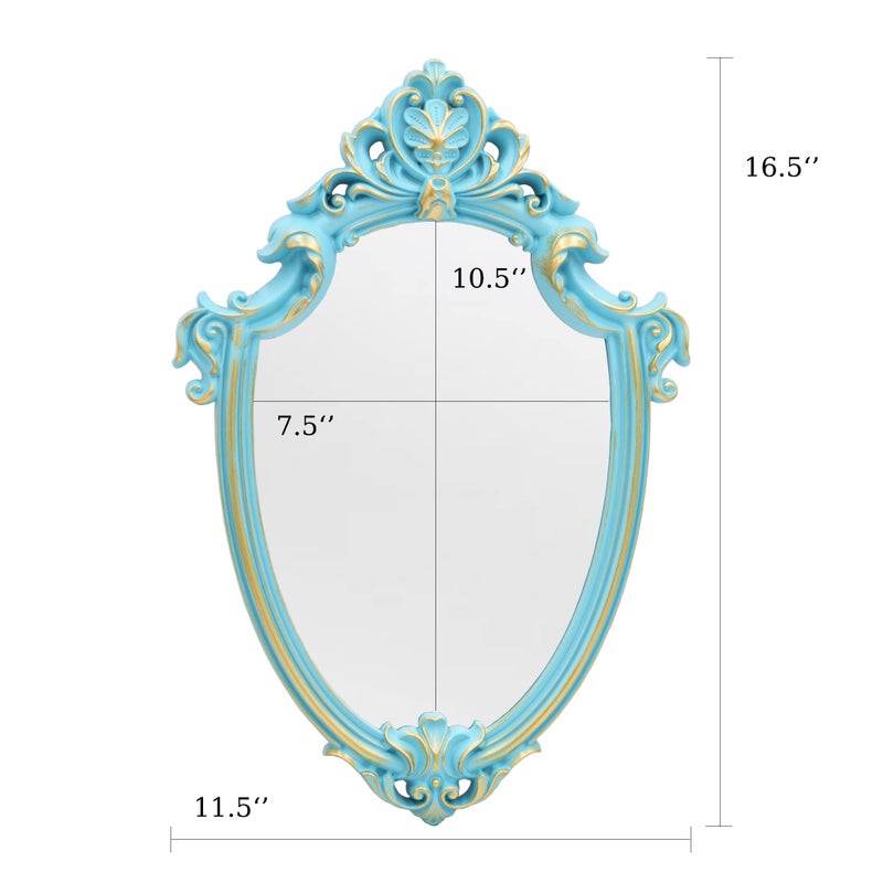 Eaoundm 16.5 x 11 inch Vintage Shield Shape Decorative Wall Mirror (Blue) - Image 4