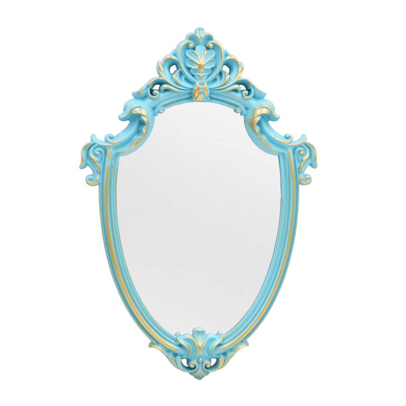 Eaoundm 16.5 x 11 inch Vintage Shield Shape Decorative Wall Mirror (Blue) - Image 1
