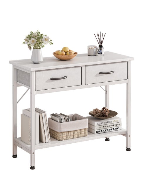 Console Sofa Table with 2 Drawers, Entryway Table with 2-Tier Storage Shelves, Small Entryway Table,Console Display Shelf for Entry Way, Hallway, Couch, Living Room, Kitchen, Foyer85*35*75cmWhite