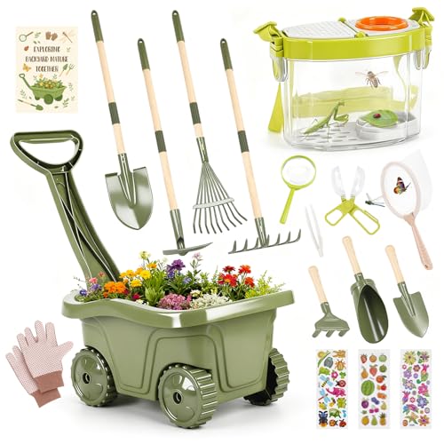 Dreamon Kids Gardening Tools Bug Catcher Kit 2in1 Outdoor Toys with Wheelbarrow and Bug House STEM Educational Toys for 3 Year Old Birthday Gifts Outdoor Gifts for Kids 35 - Image 1