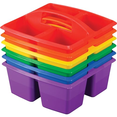 Really Good Stuff - 163999 Four-Equal-Compartment Caddies, Set of 6, Assorted Colors – Plastic Caddy Organizers with Built-in Handles and Stackable Design, Classroom Storage Made Easy - Image 5