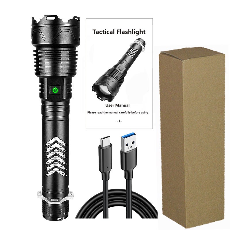 Cross-Border Xhp199 Strong Light Flashlight Xhp160 with Power Bank Typec Fast Charging Outdoor Strong Light Tactical Flashlight(Long P980 flashlight Type C line kraft carton) - Image 1