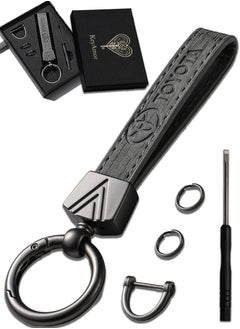 KeyAmor Elegant metal and leather keychain car key holder for adults. TOYOTA car logo keychain, stylish car keychain with 3 key rings, perfect as a fancy gift or car accessory. Features an elegant and refined grey colour and comes in a fancy gift box.  - Image 1